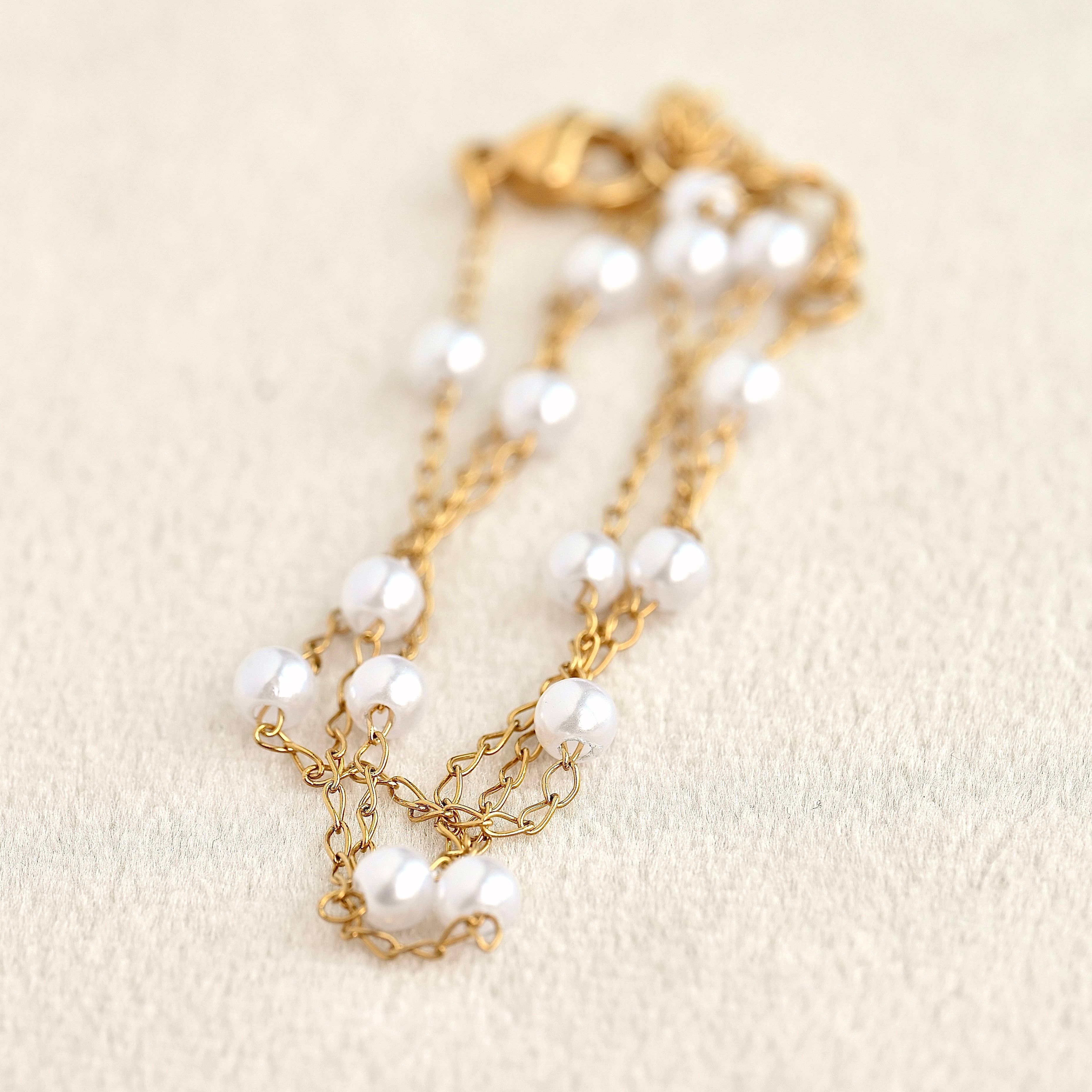 Dainty Pearl Station Necklace - Pearl Satellite Necklace