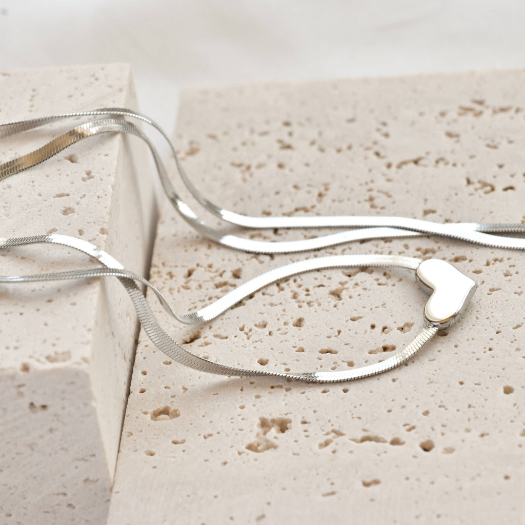 Herringbone Heart Necklace - Dainty Herringbone Necklace