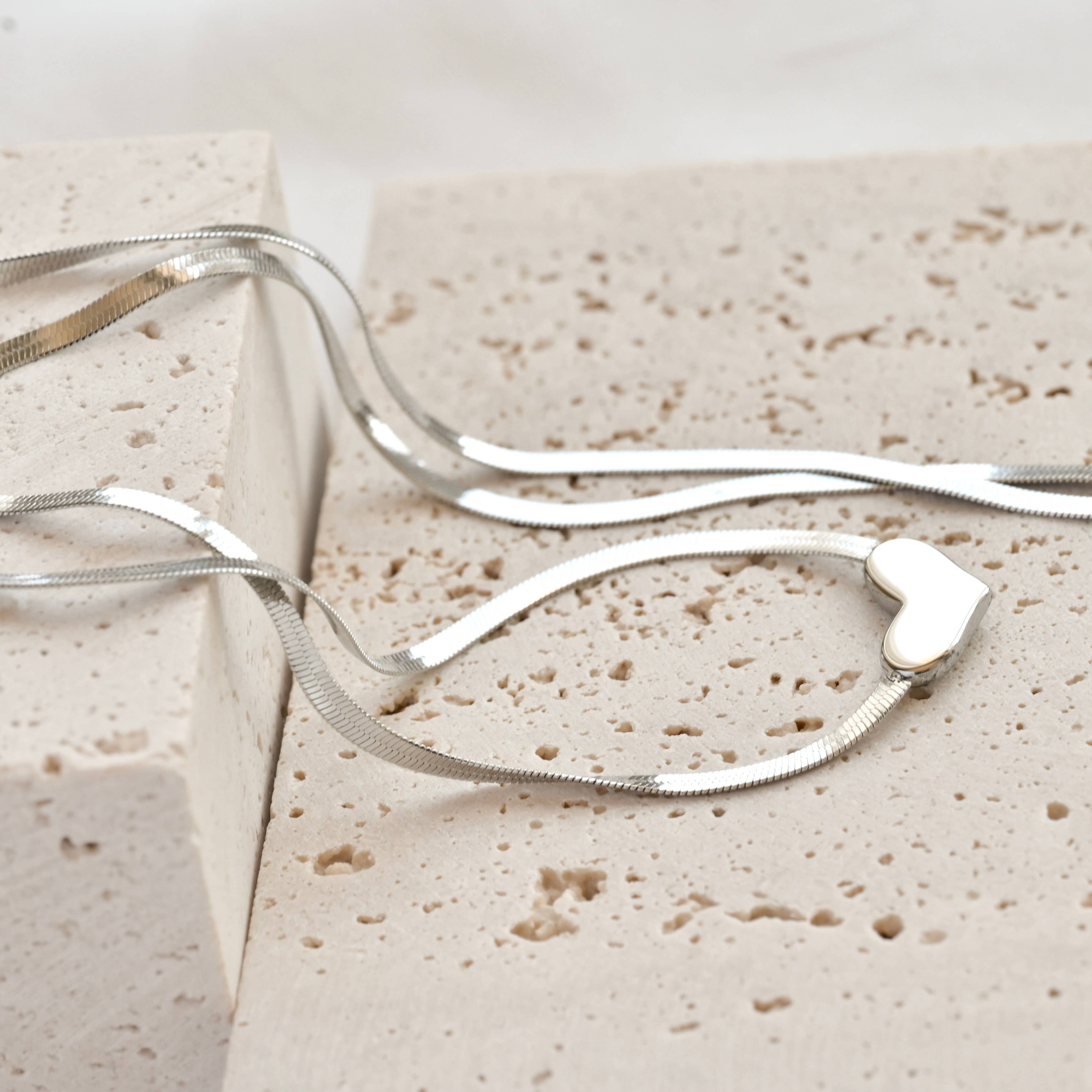 Herringbone Heart Necklace - Dainty Herringbone Necklace