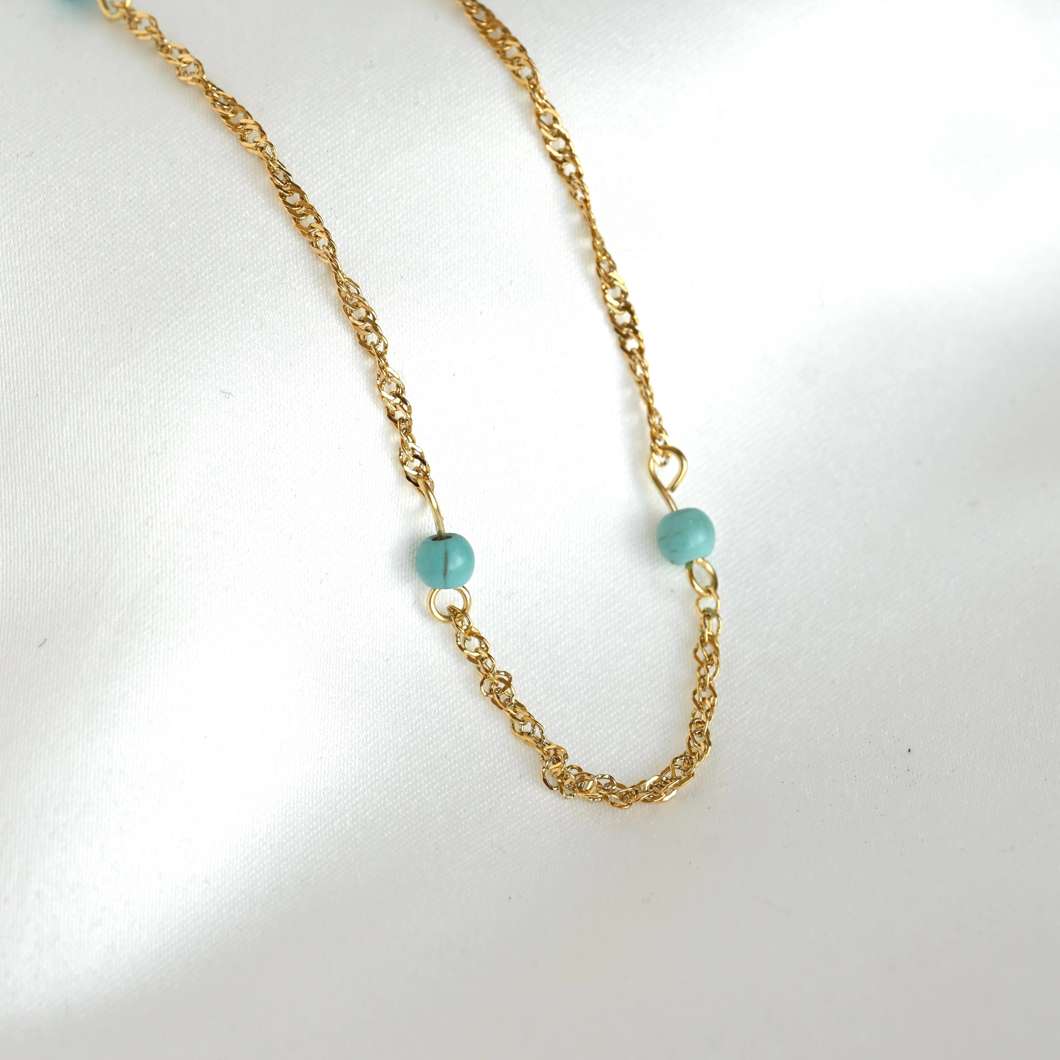 Blue Beaded Singapore Chain Necklace - Beaded Twisted Chain