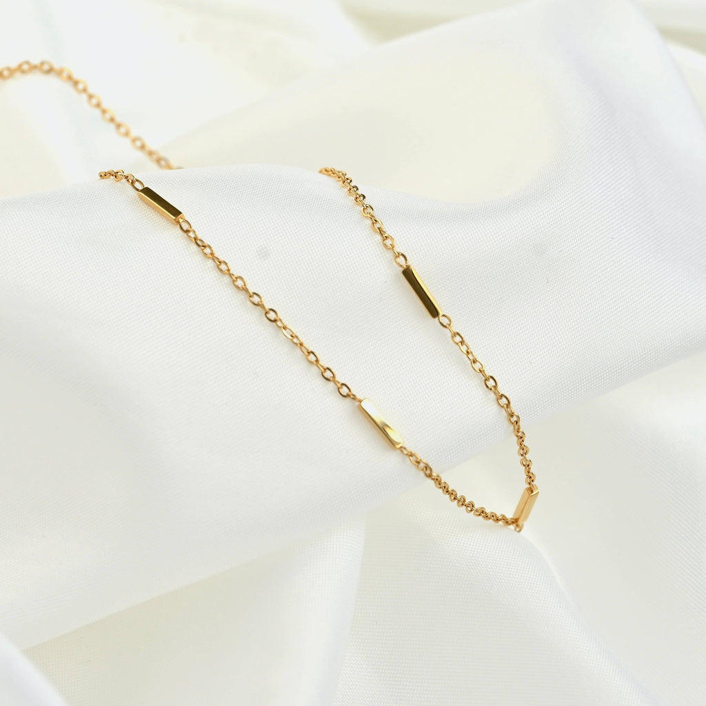 Tube Beaded Chain Necklace - Dainty Gold Satellite Chain