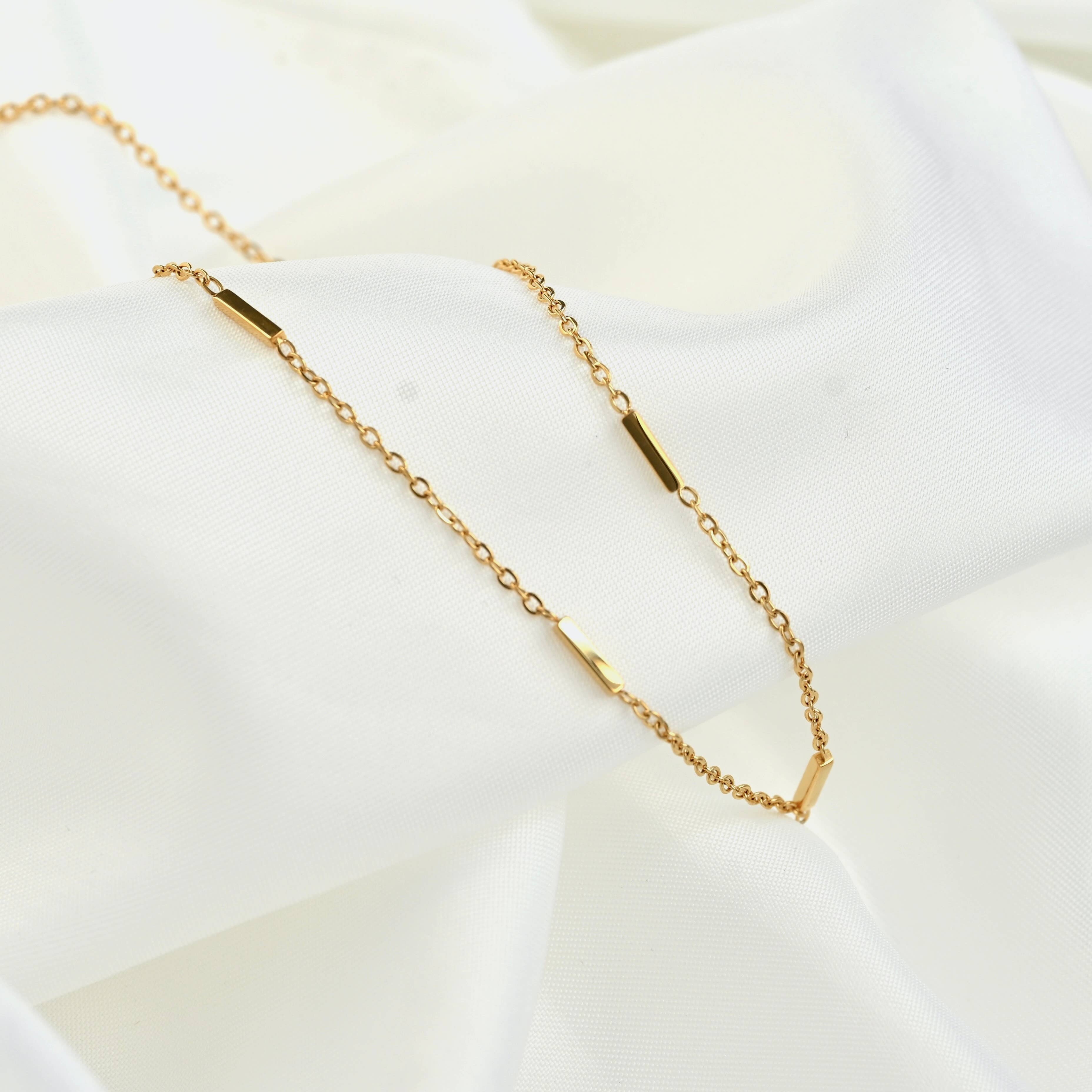 Tube Beaded Chain Necklace - Dainty Gold Satellite Chain
