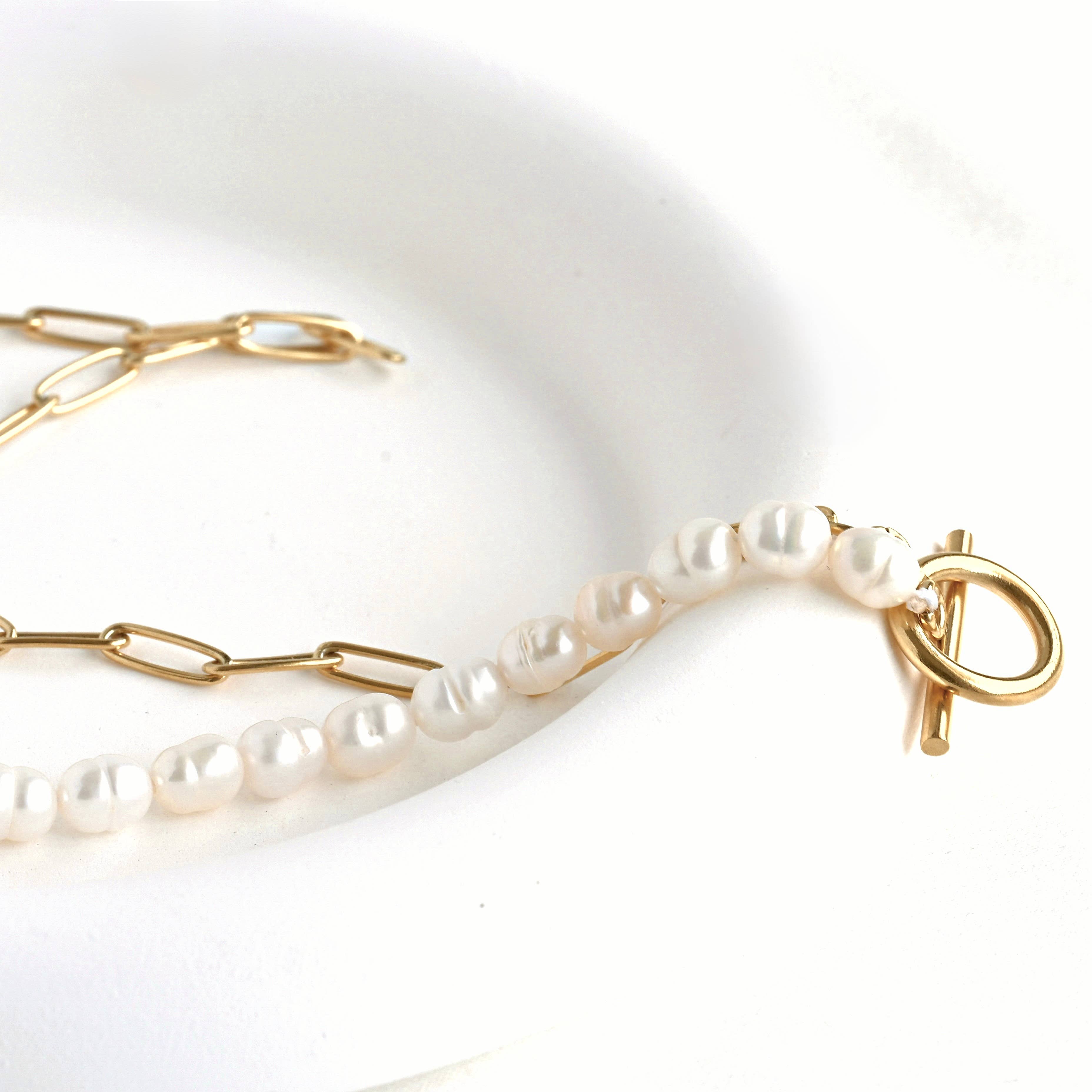 Pearl Toggle Necklace - Half Paperclip Half Pearl Necklace