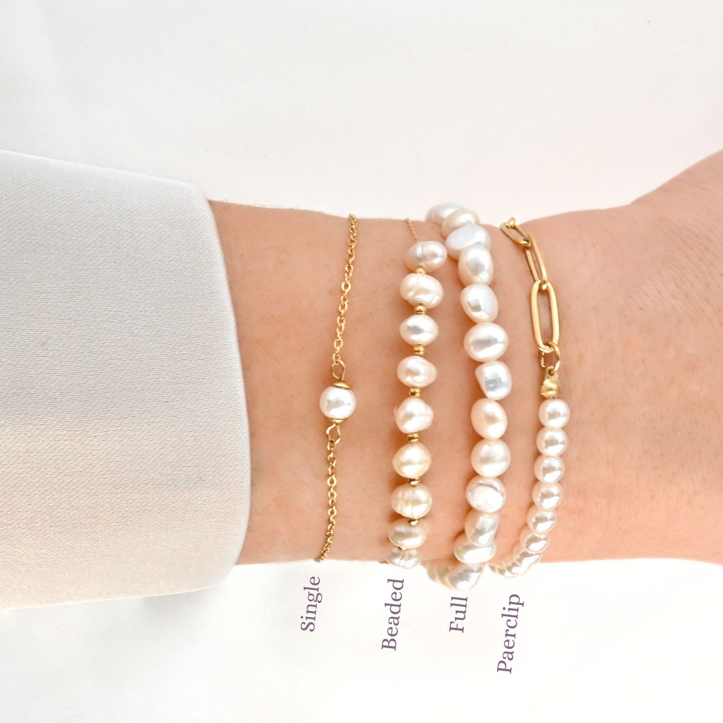 Dainty Pearl Bracelets - 18k Gold Pearl Chain Bracelets
