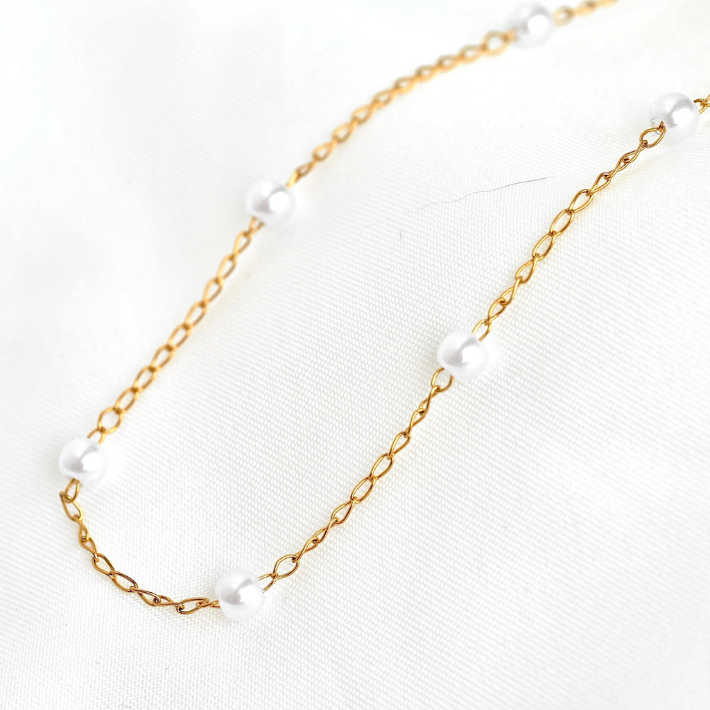 Dainty Pearl Station Necklace - Pearl Satellite Necklace