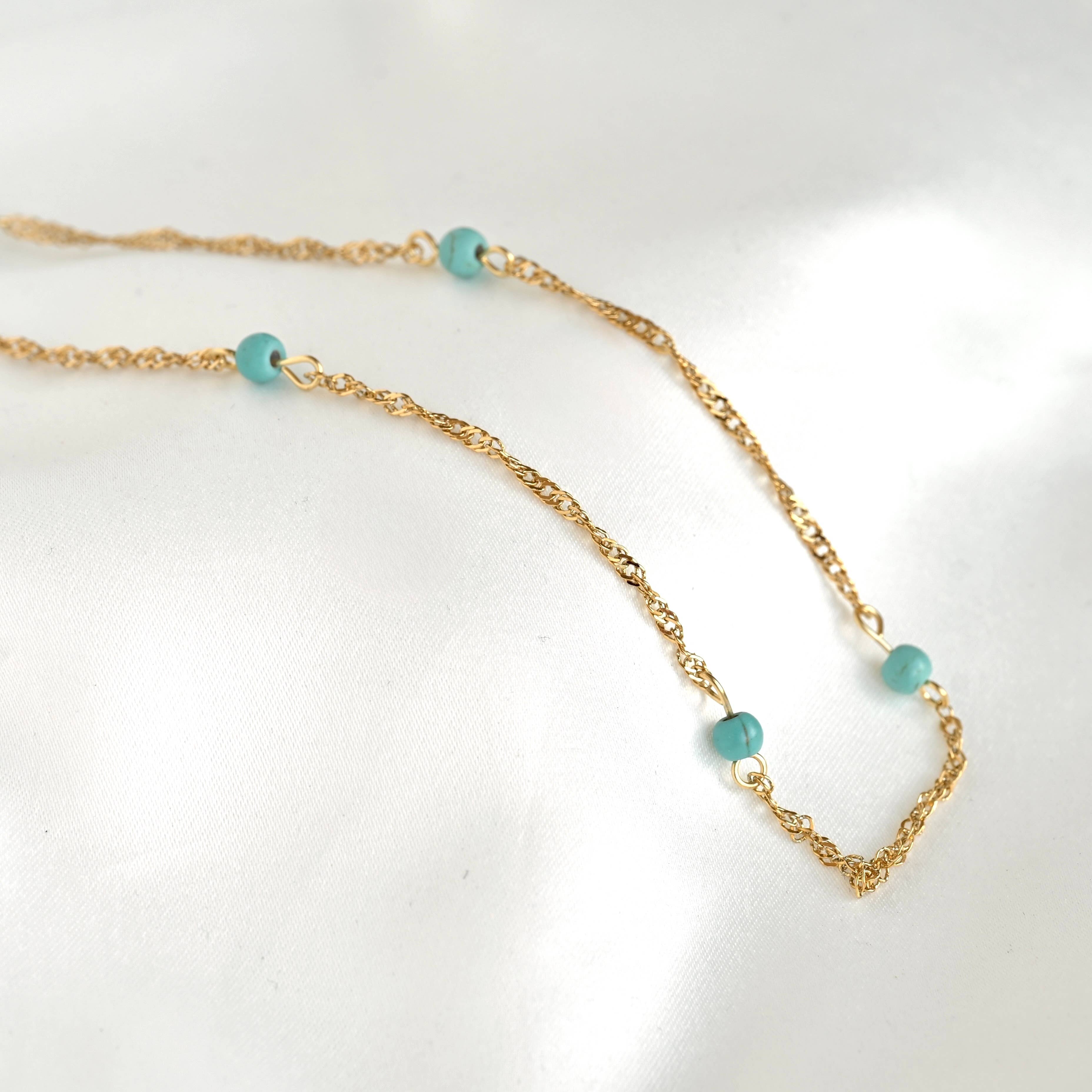Blue Beaded Singapore Chain Necklace - Beaded Twisted Chain