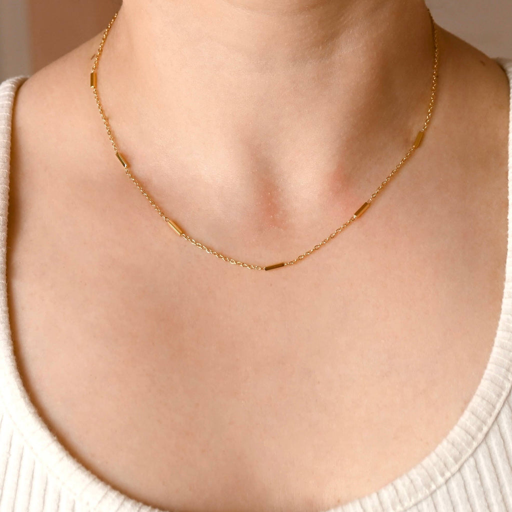 Tube Beaded Chain Necklace - Dainty Gold Satellite Chain