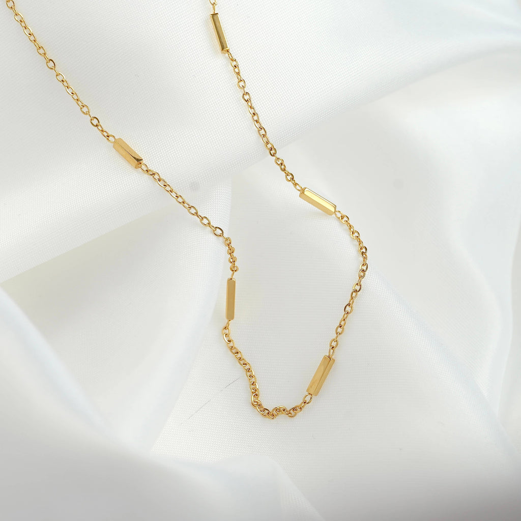 Tube Beaded Chain Necklace - Dainty Gold Satellite Chain