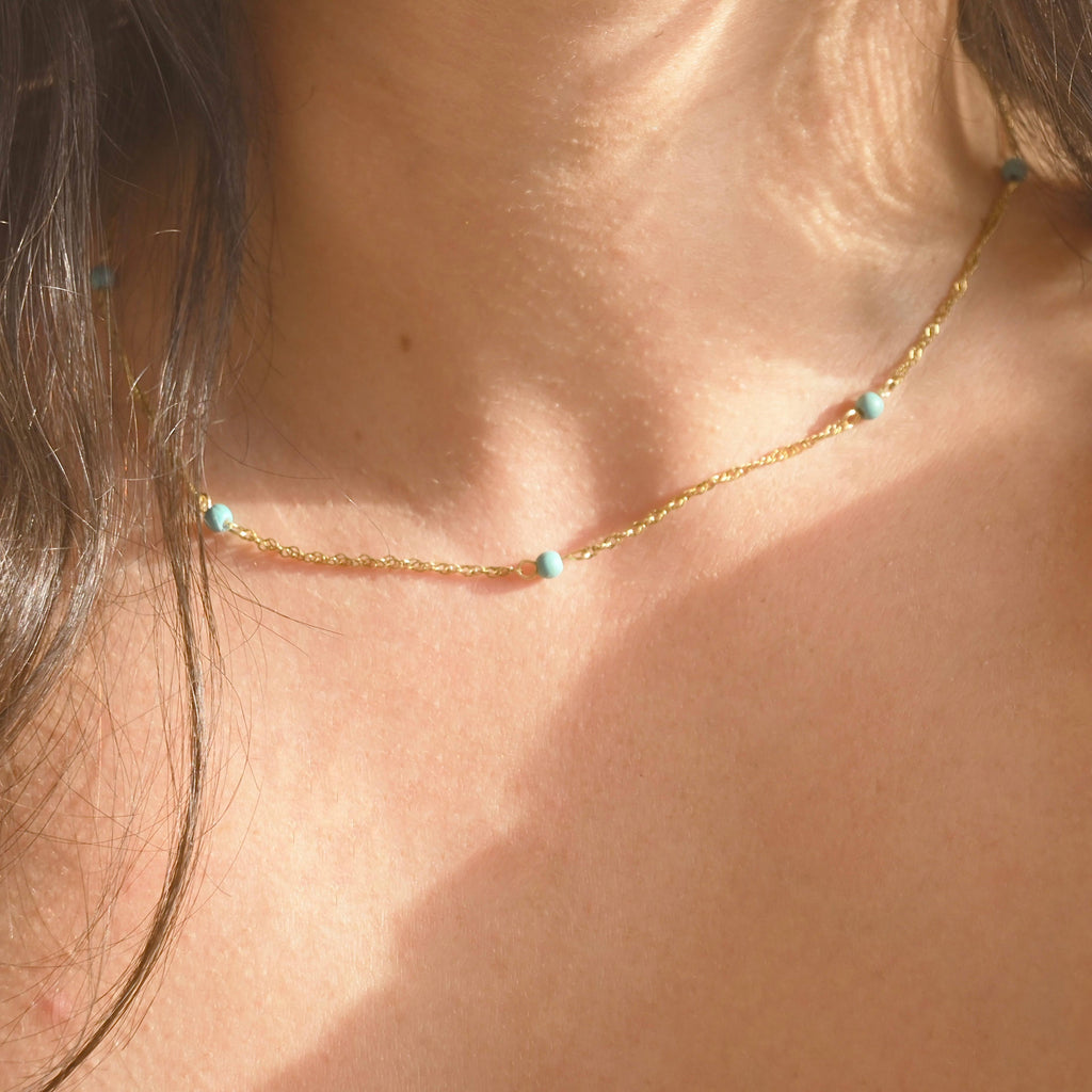 Blue Beaded Singapore Chain Necklace - Beaded Twisted Chain
