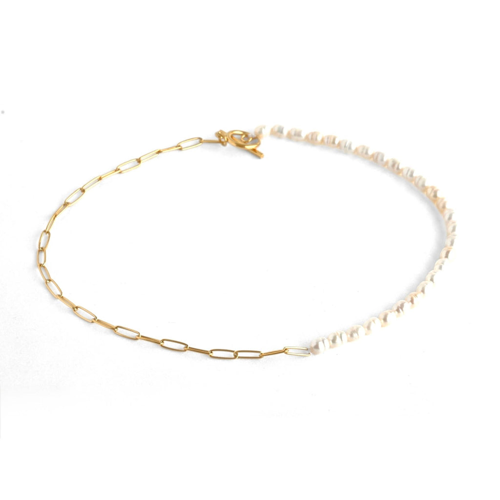 Pearl Toggle Necklace - Half Paperclip Half Pearl Necklace