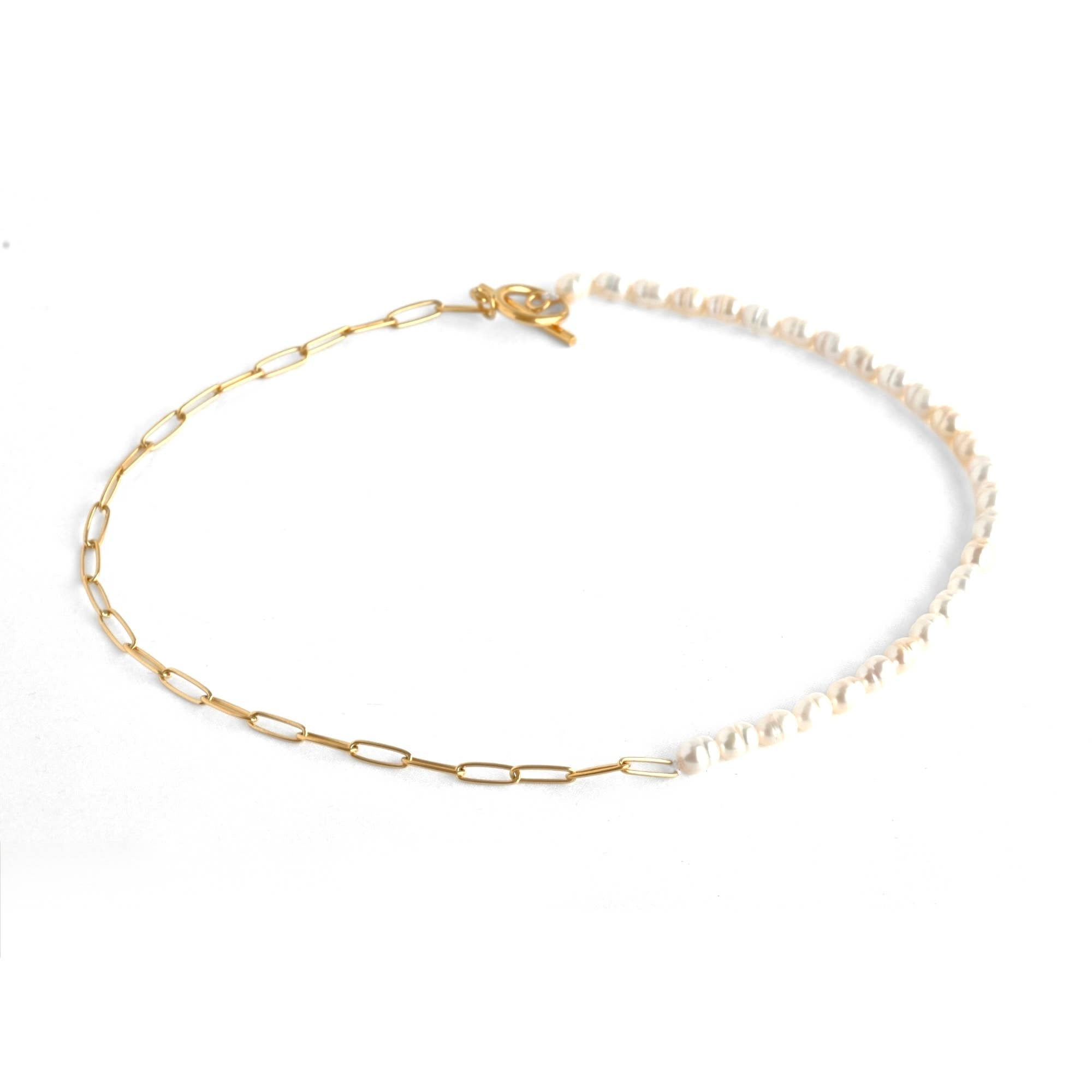 Pearl Toggle Necklace - Half Paperclip Half Pearl Necklace