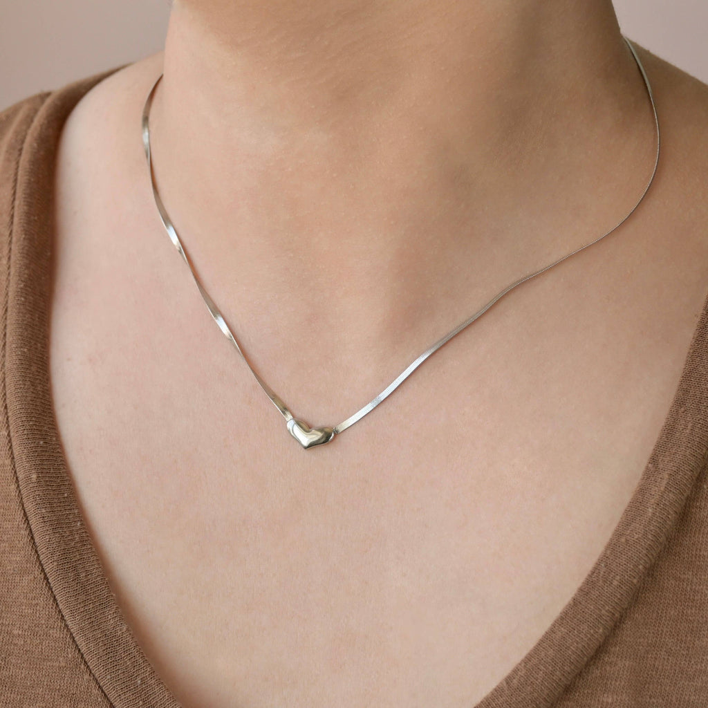 Herringbone Heart Necklace - Dainty Herringbone Necklace