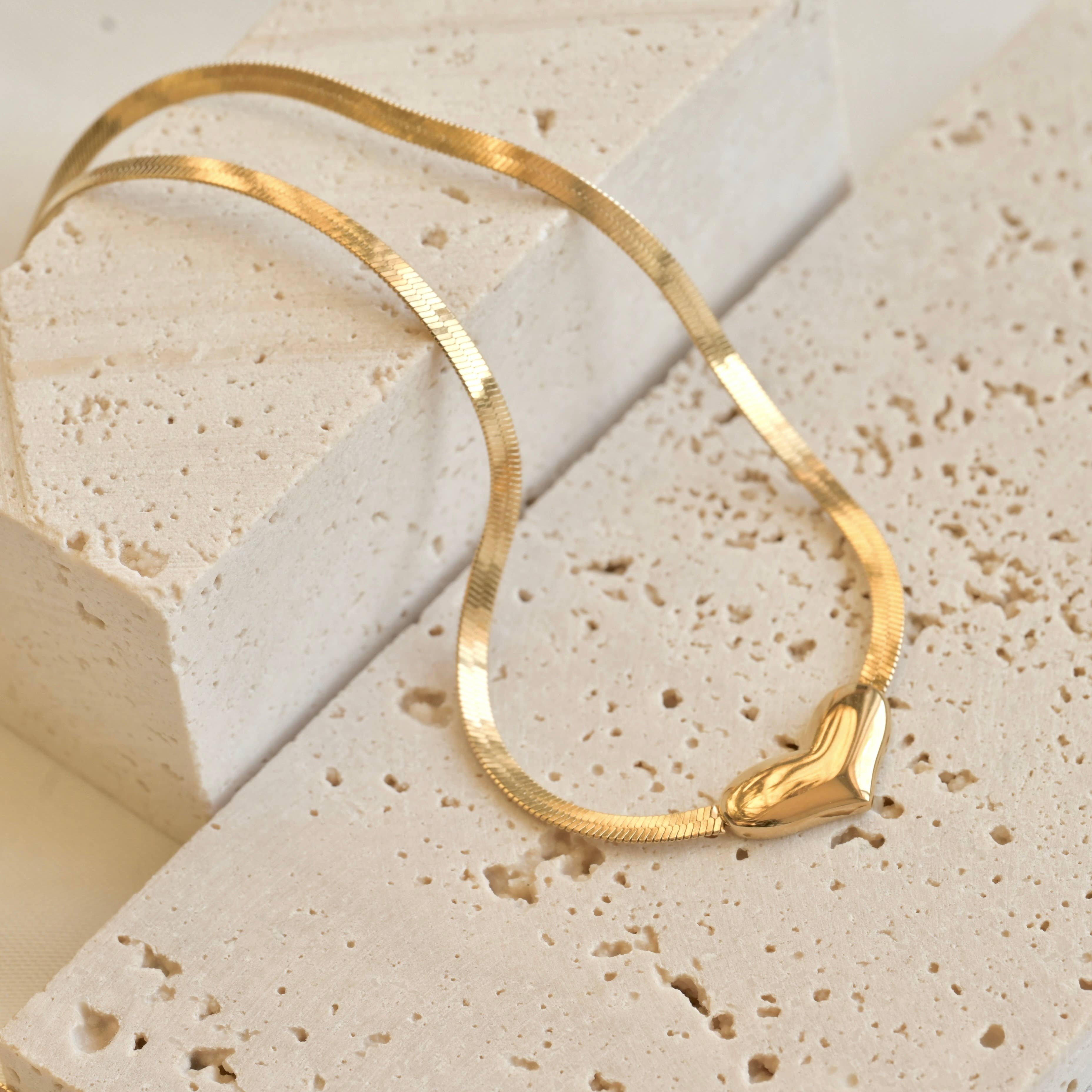 Herringbone Heart Necklace - Dainty Herringbone Necklace