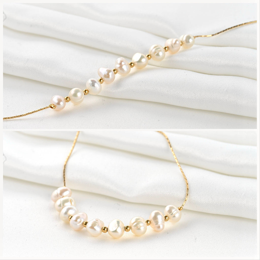 Dainty Pearl Bracelets - 18k Gold Pearl Chain Bracelets