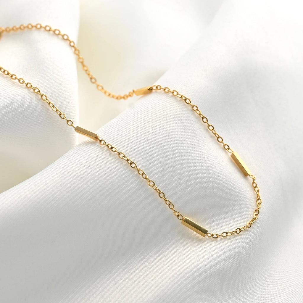 Tube Beaded Chain Necklace - Dainty Gold Satellite Chain