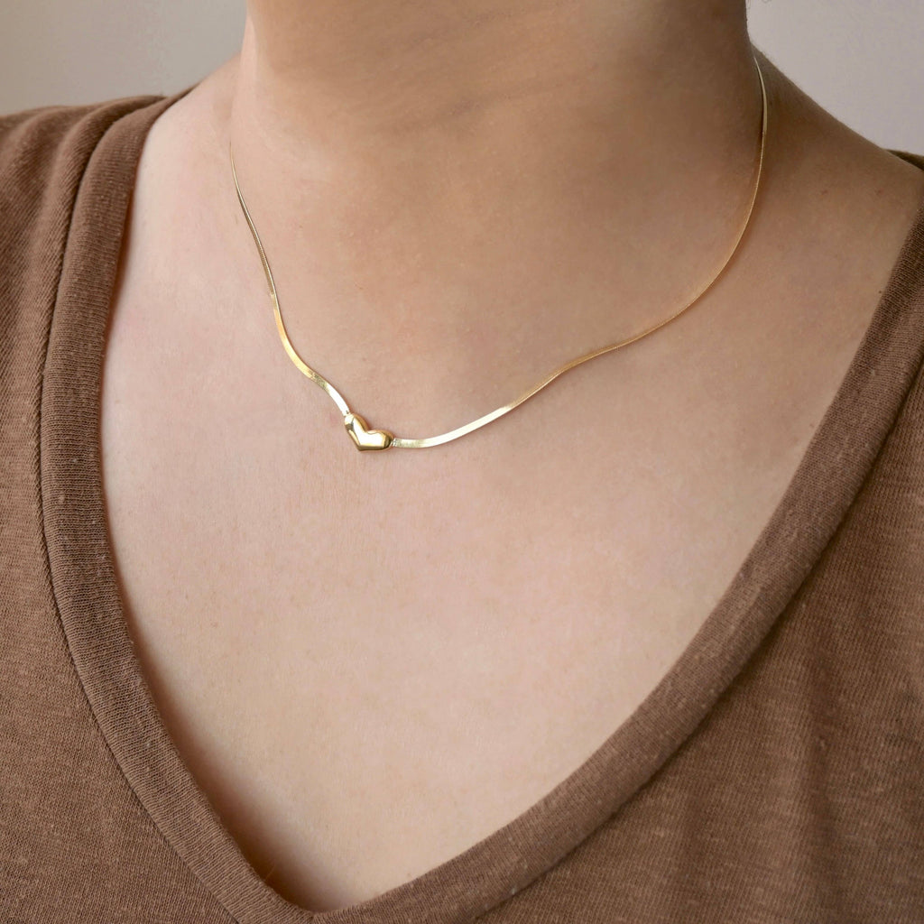 Herringbone Heart Necklace - Dainty Herringbone Necklace