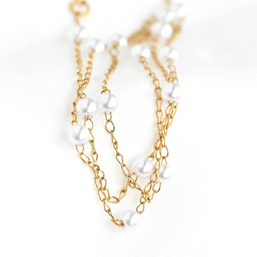 Dainty Pearl Station Necklace - Pearl Satellite Necklace