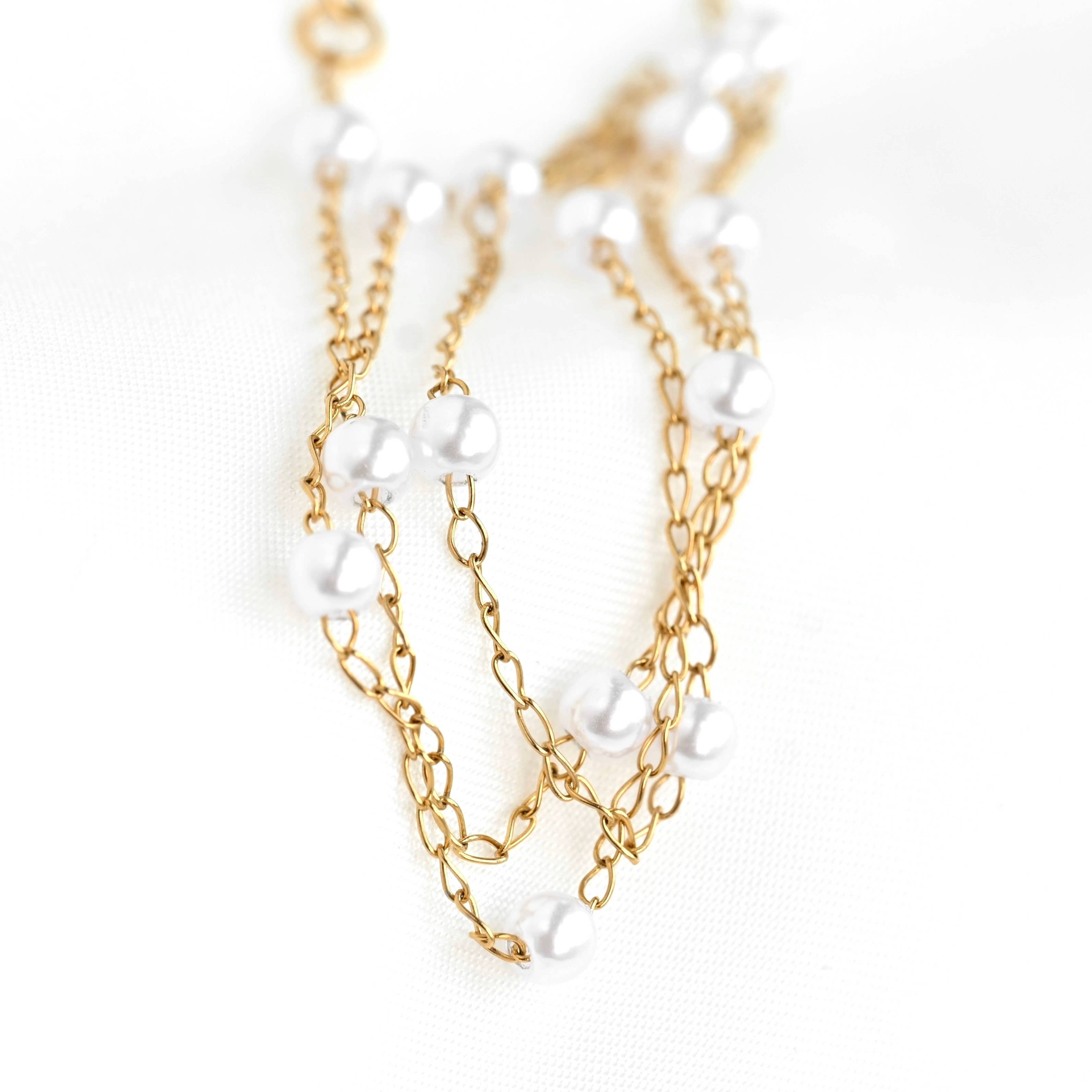 Dainty Pearl Station Necklace - Pearl Satellite Necklace