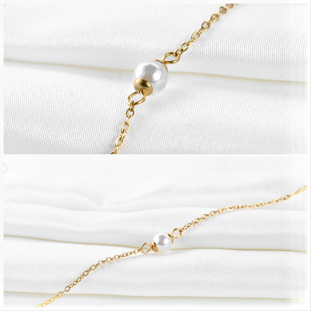 Dainty Pearl Bracelets - 18k Gold Pearl Chain Bracelets