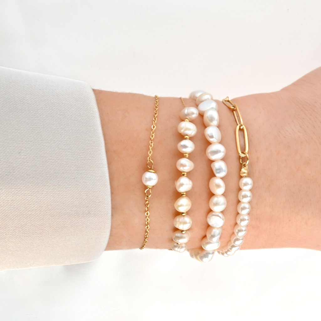 Dainty Pearl Bracelets - 18k Gold Pearl Chain Bracelets