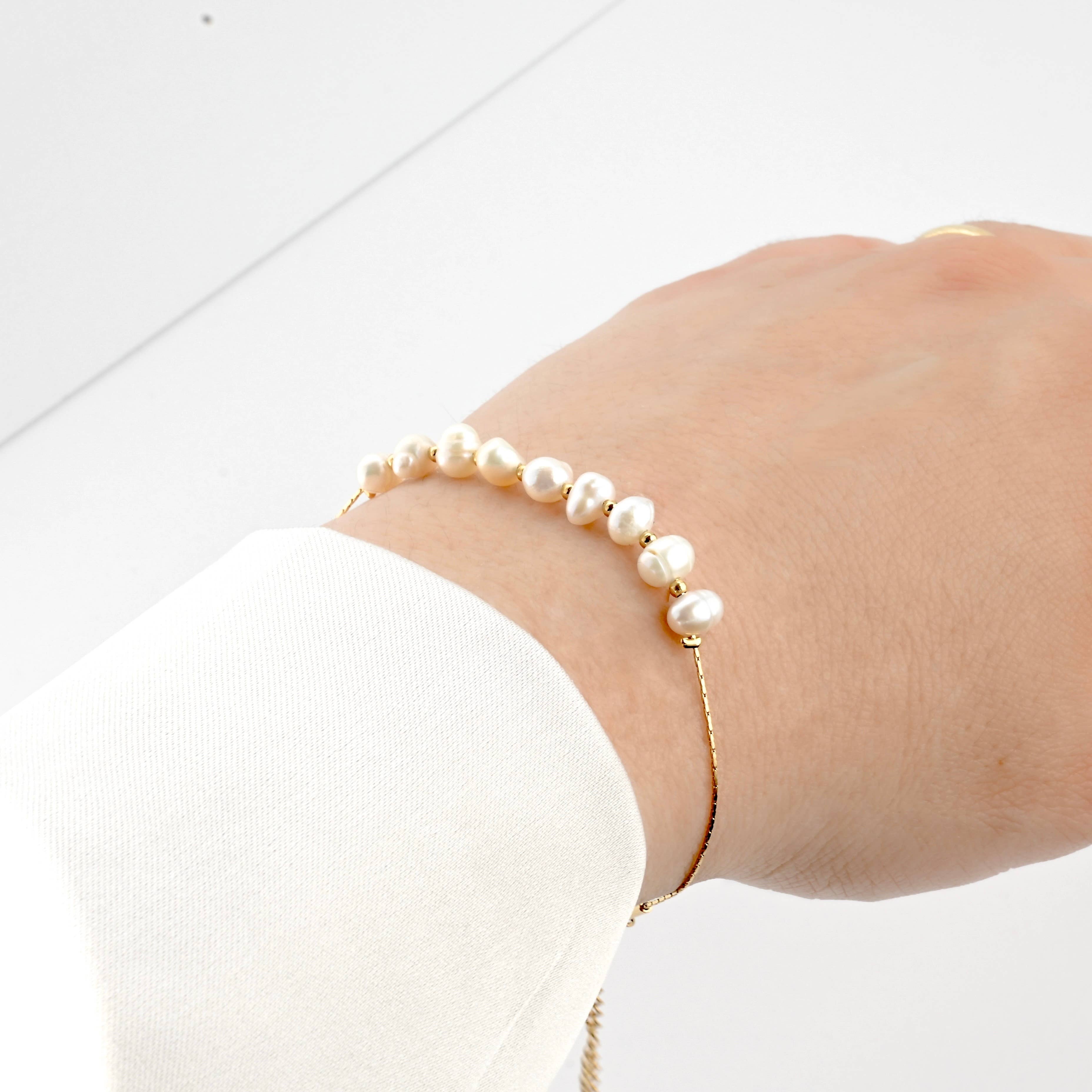 Dainty Pearl Bracelets - 18k Gold Pearl Chain Bracelets