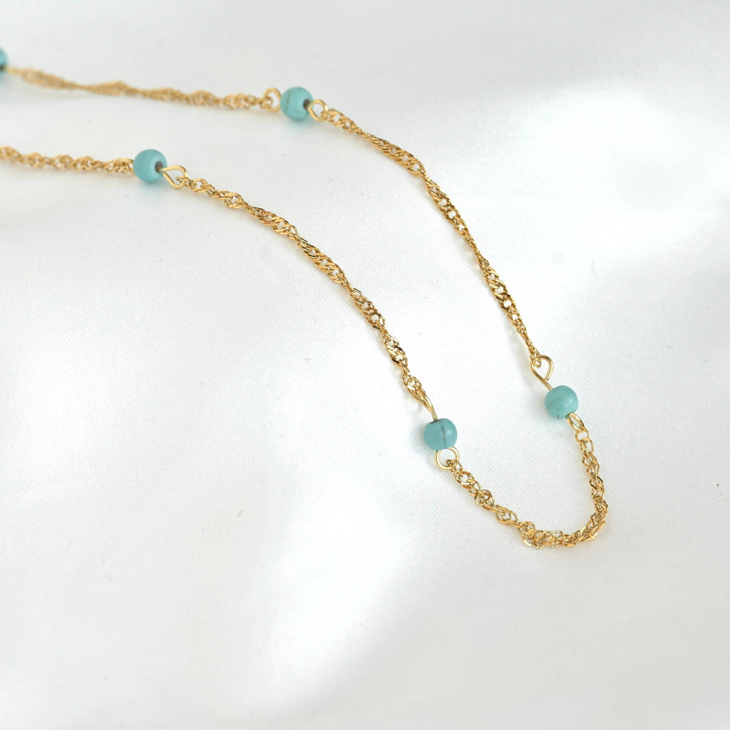 Blue Beaded Singapore Chain Necklace - Beaded Twisted Chain