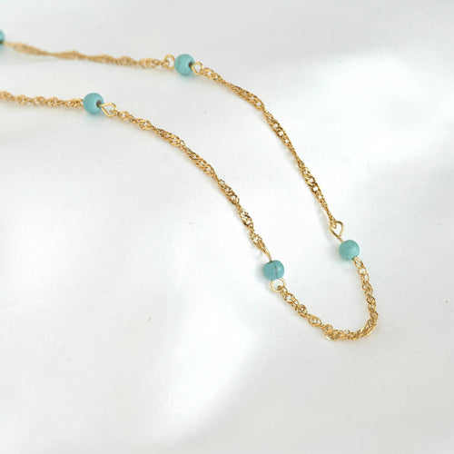 Blue Beaded Singapore Chain Necklace - Beaded Twisted Chain