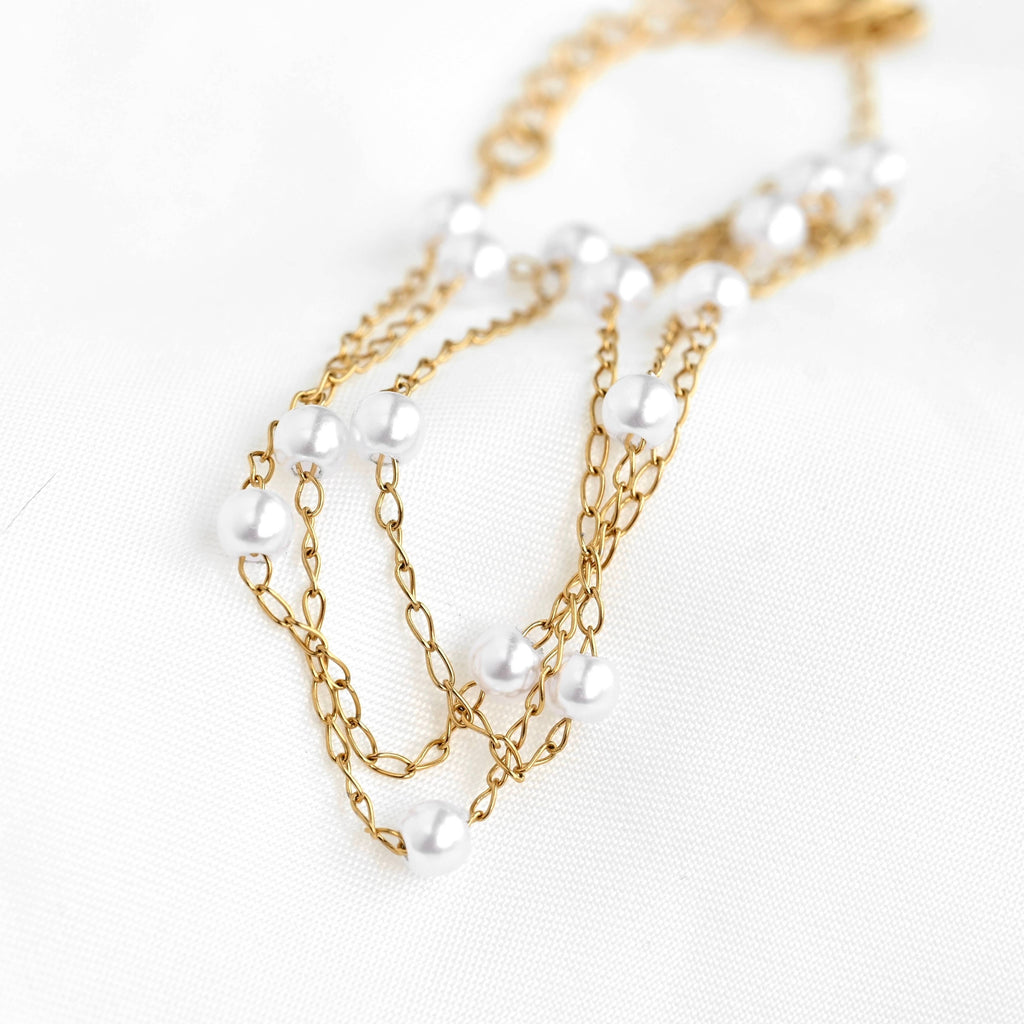 Dainty Pearl Station Necklace - Pearl Satellite Necklace