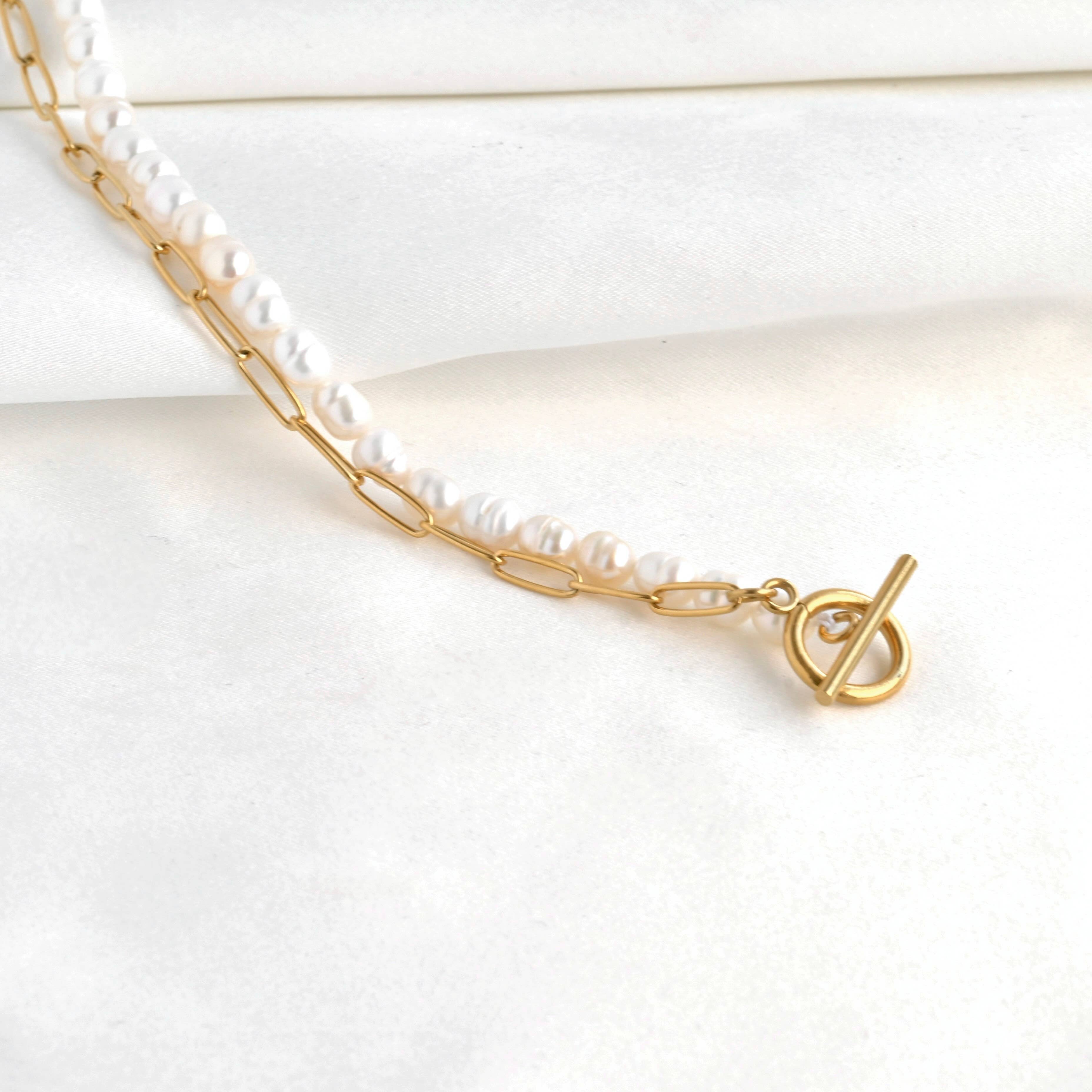 Pearl Toggle Necklace - Half Paperclip Half Pearl Necklace