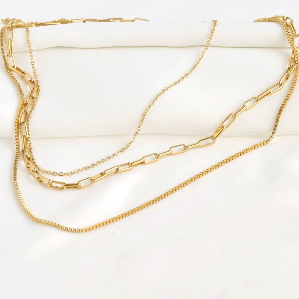 Waterproof Layered Necklace - Triple Strand Chain Necklace
