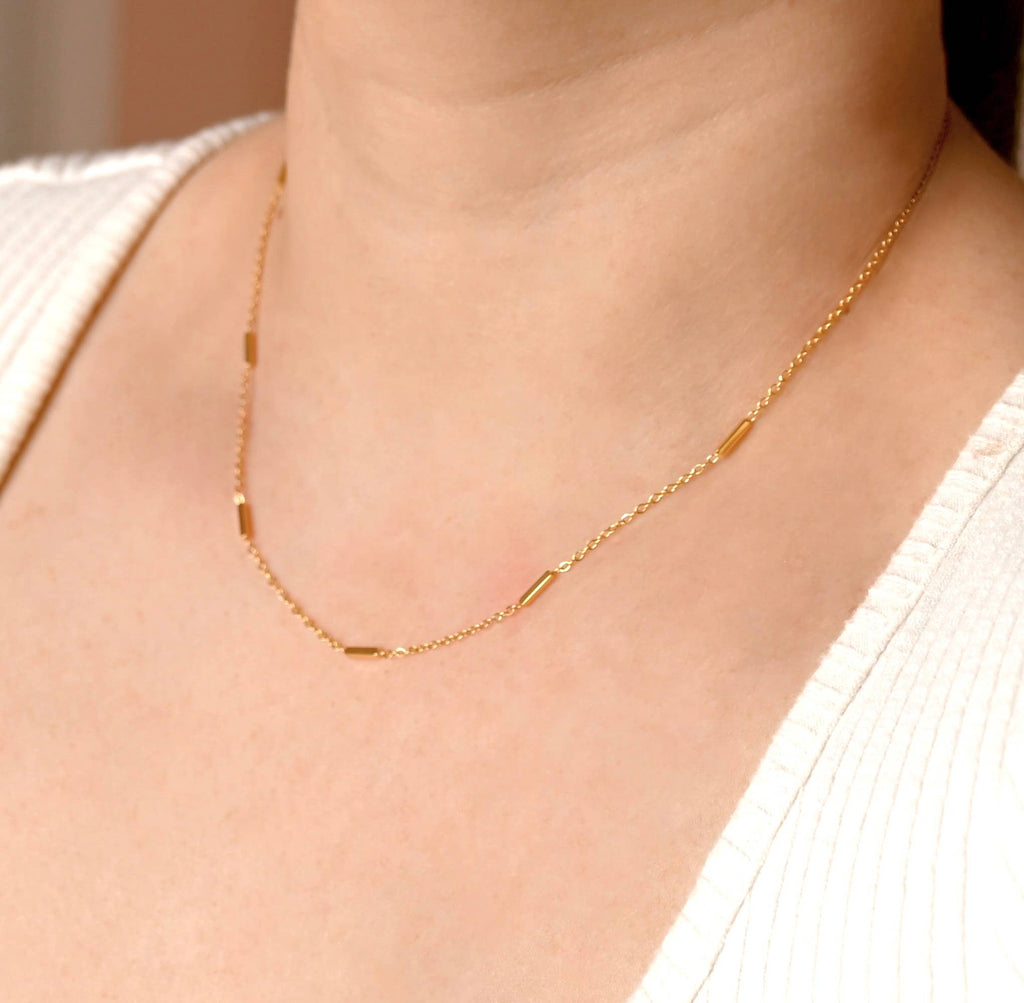 Tube Beaded Chain Necklace - Dainty Gold Satellite Chain