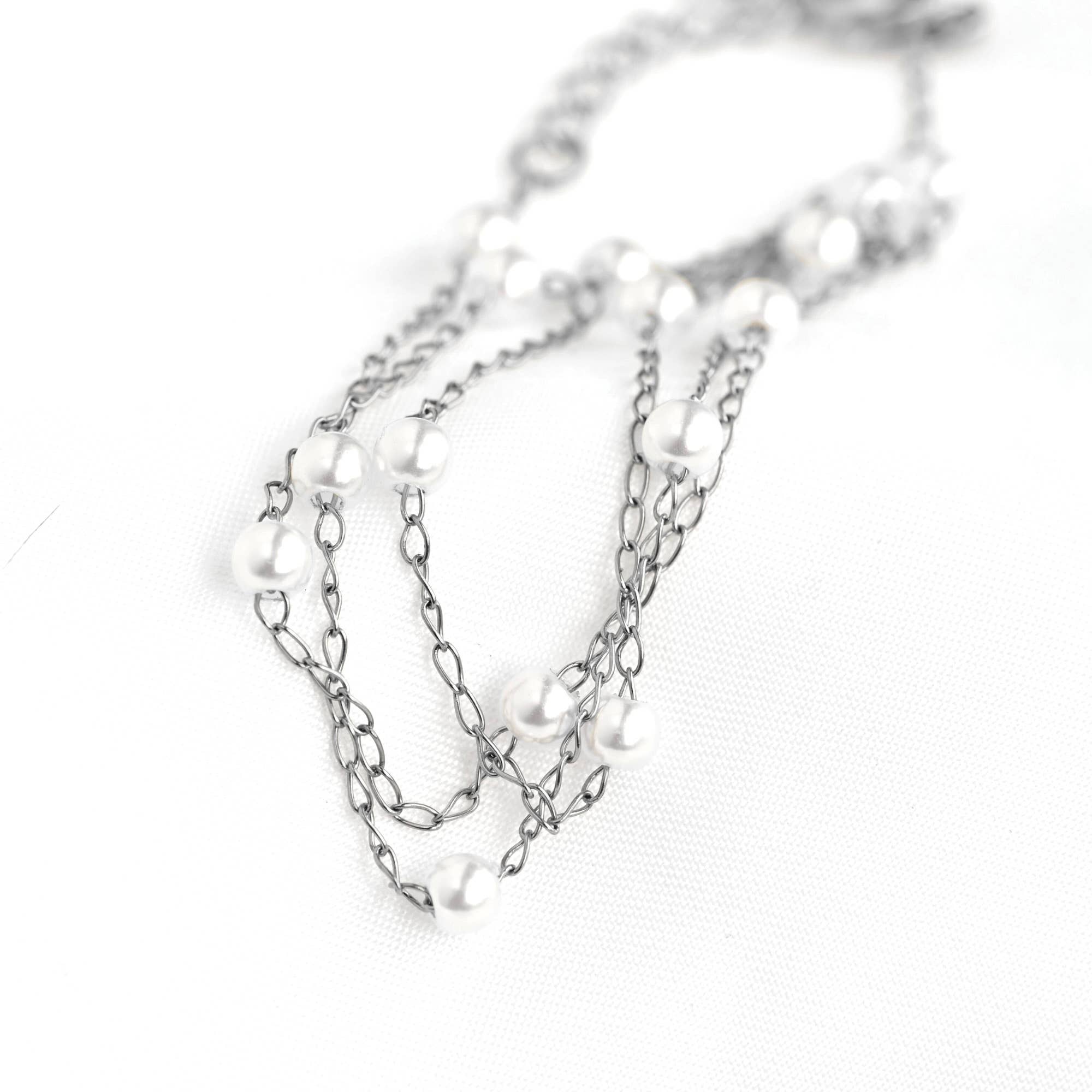 Dainty Pearl Station Necklace - Pearl Satellite Necklace