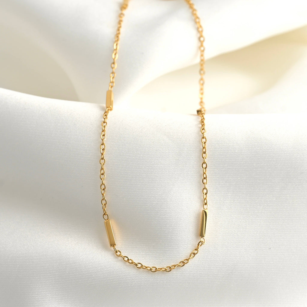 Tube Beaded Chain Necklace - Dainty Gold Satellite Chain