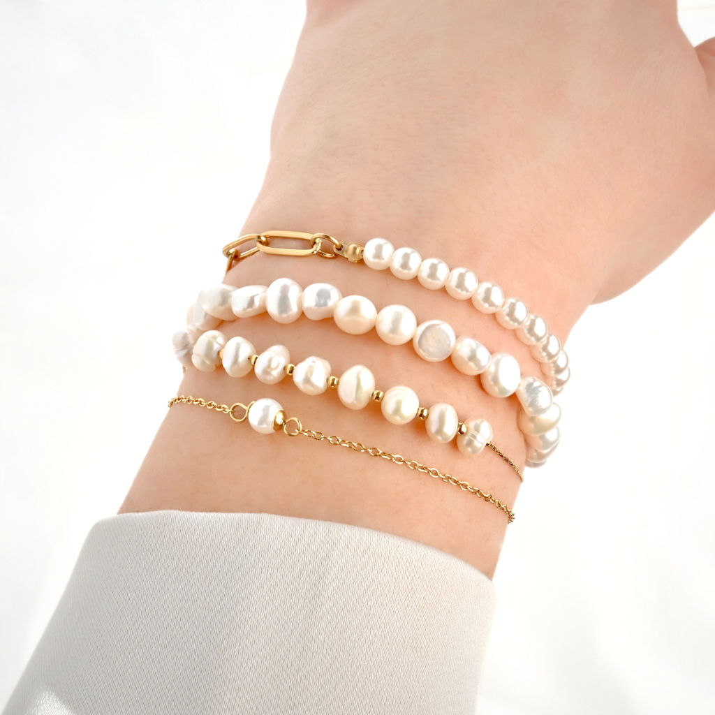 Dainty Pearl Bracelets - 18k Gold Pearl Chain Bracelets