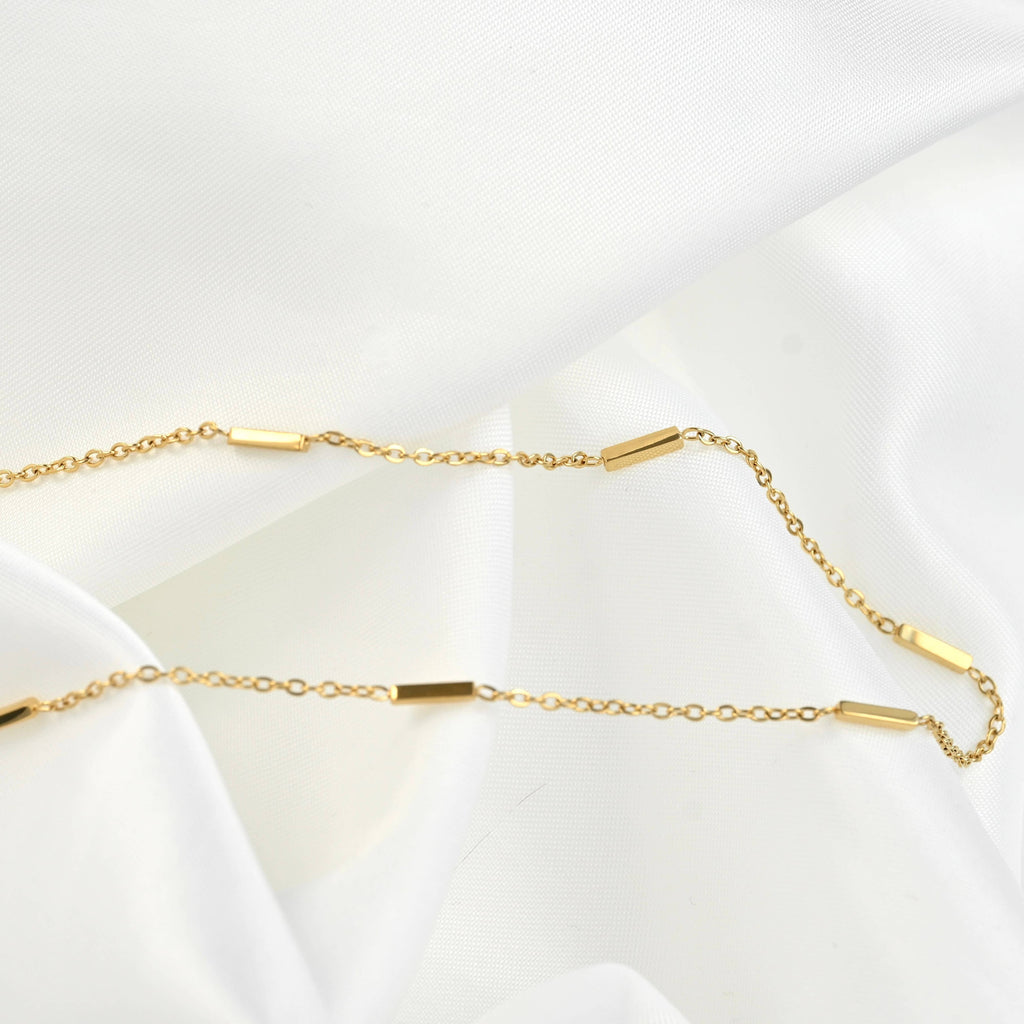 Tube Beaded Chain Necklace - Dainty Gold Satellite Chain